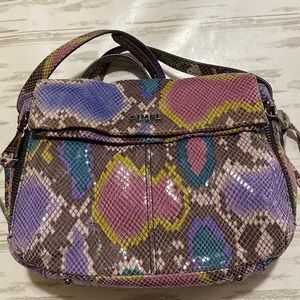 Aimee Kestenberg Multicolor Purse Snakeskin Texture Fold Top